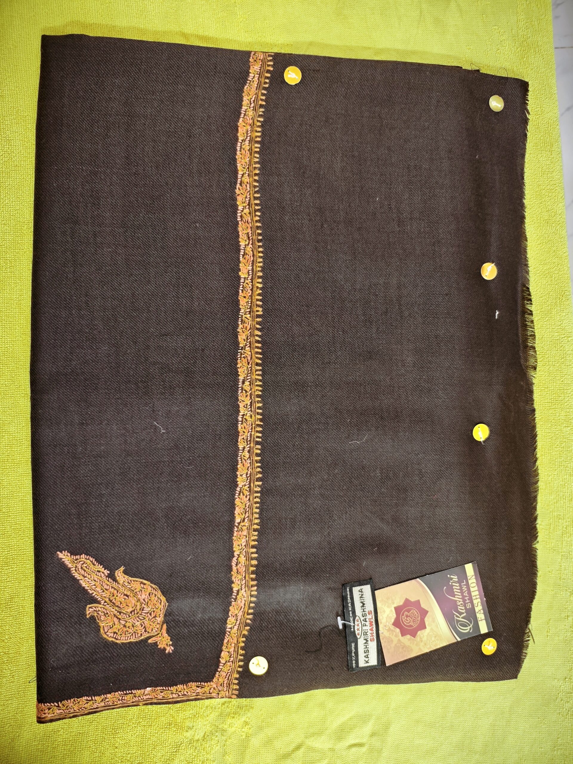 Kashmiri Pashmina Shawl Coffee - HP242-C-Model-8 - Image 2