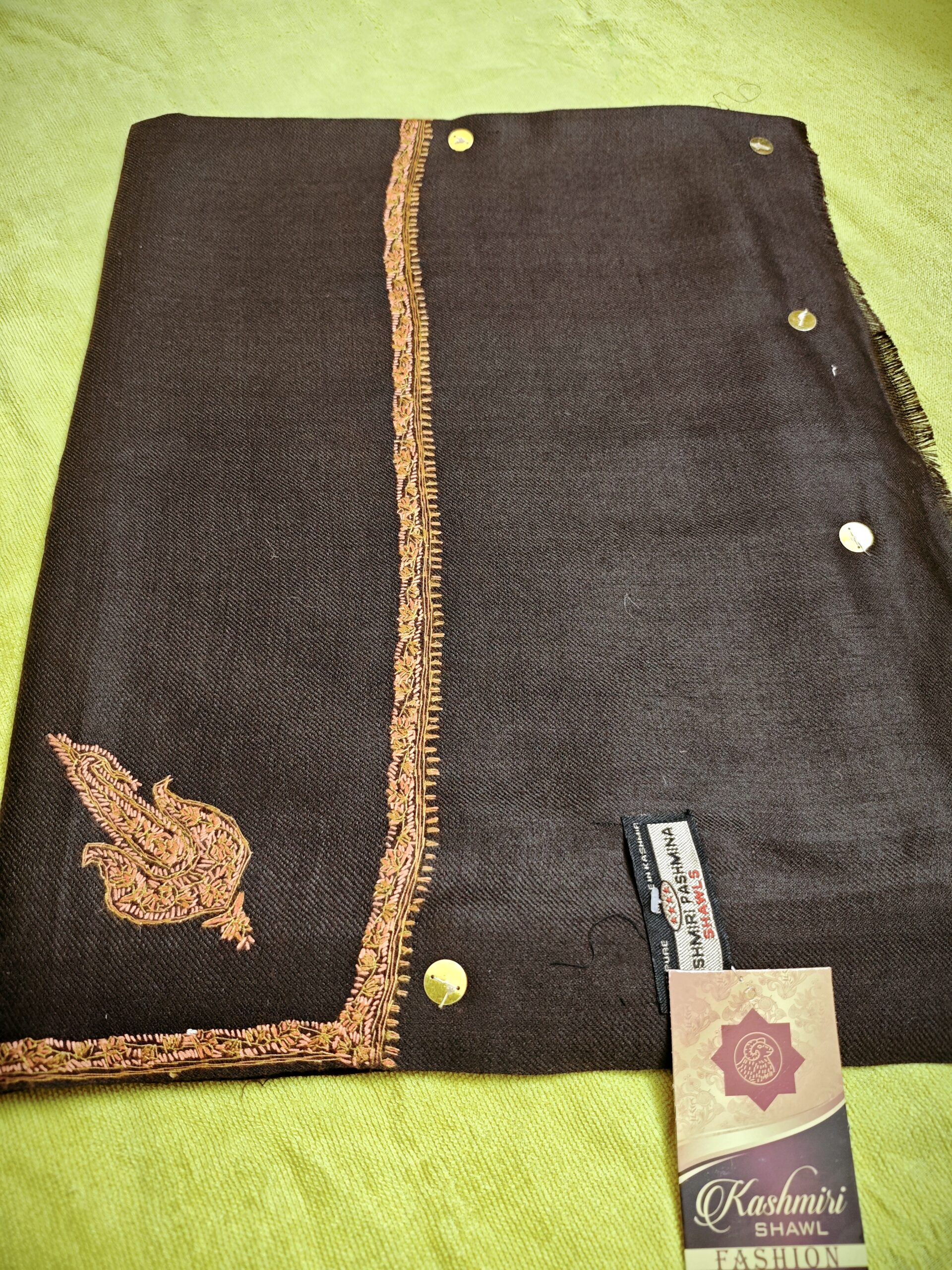 Kashmiri Pashmina Shawl Coffee - HP242-C-Model-8 - Image 4