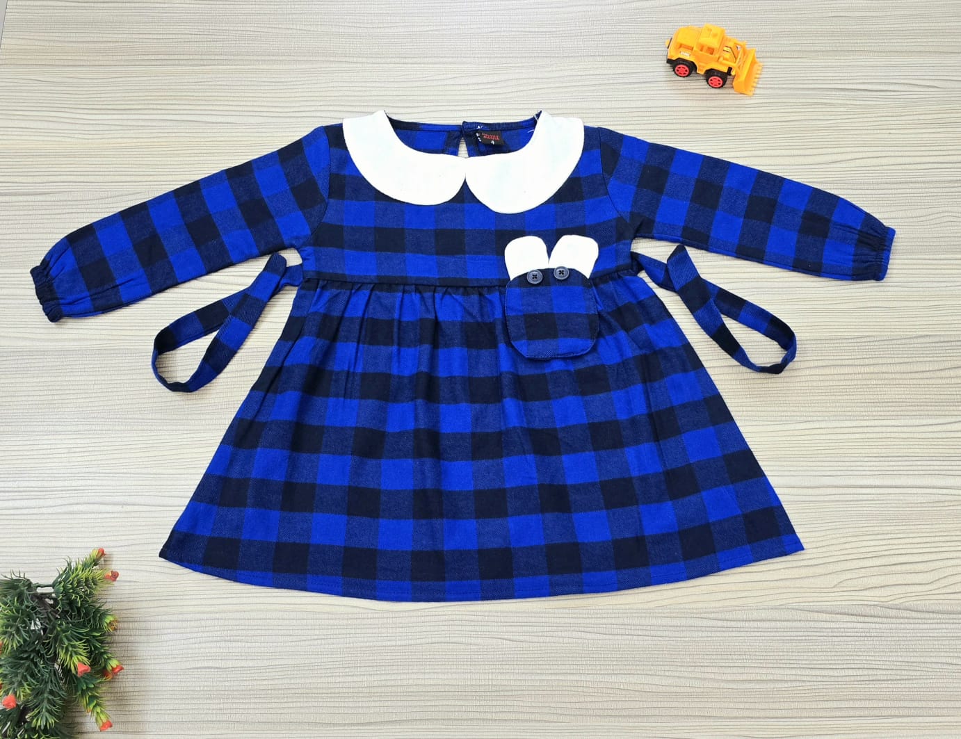 Girls Flannel Frock - HP-GFF-24-09-Blue-Model-1