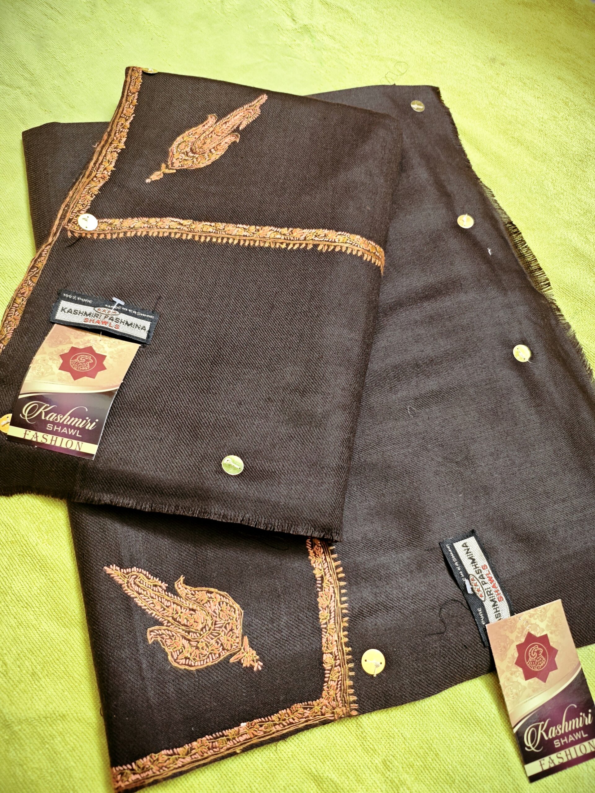 Kashmiri Pashmina Shawl Coffee - HP242-C-Model-8