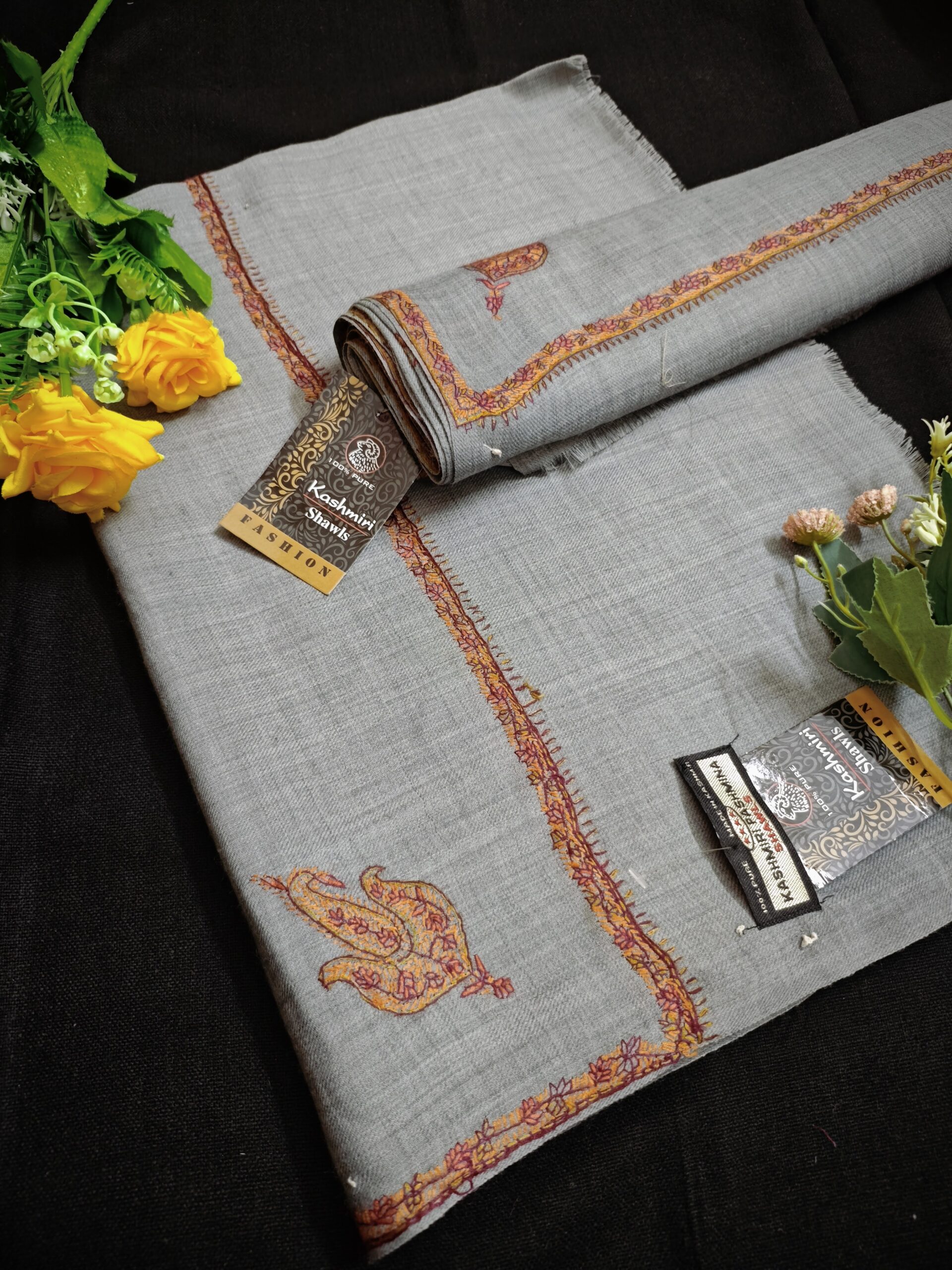 Kashmiri Silver Royale Pashmina Shawl – HP247-SOS-Model-2 - Image 3