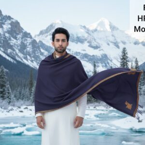 RKK Original Kashmiri Pashmina Shawl Navy Blue Thin Border - HP243-NB-MODEL-3