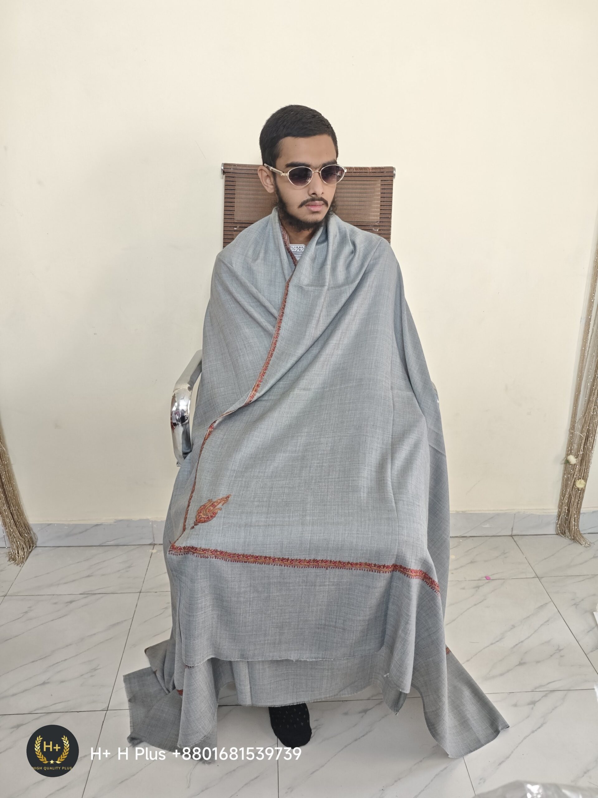 Kashmiri Silver Royale Pashmina Shawl – HP247-SOS-Model-2